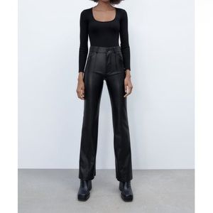 Zara faux leather flare pants with zipper black xs
